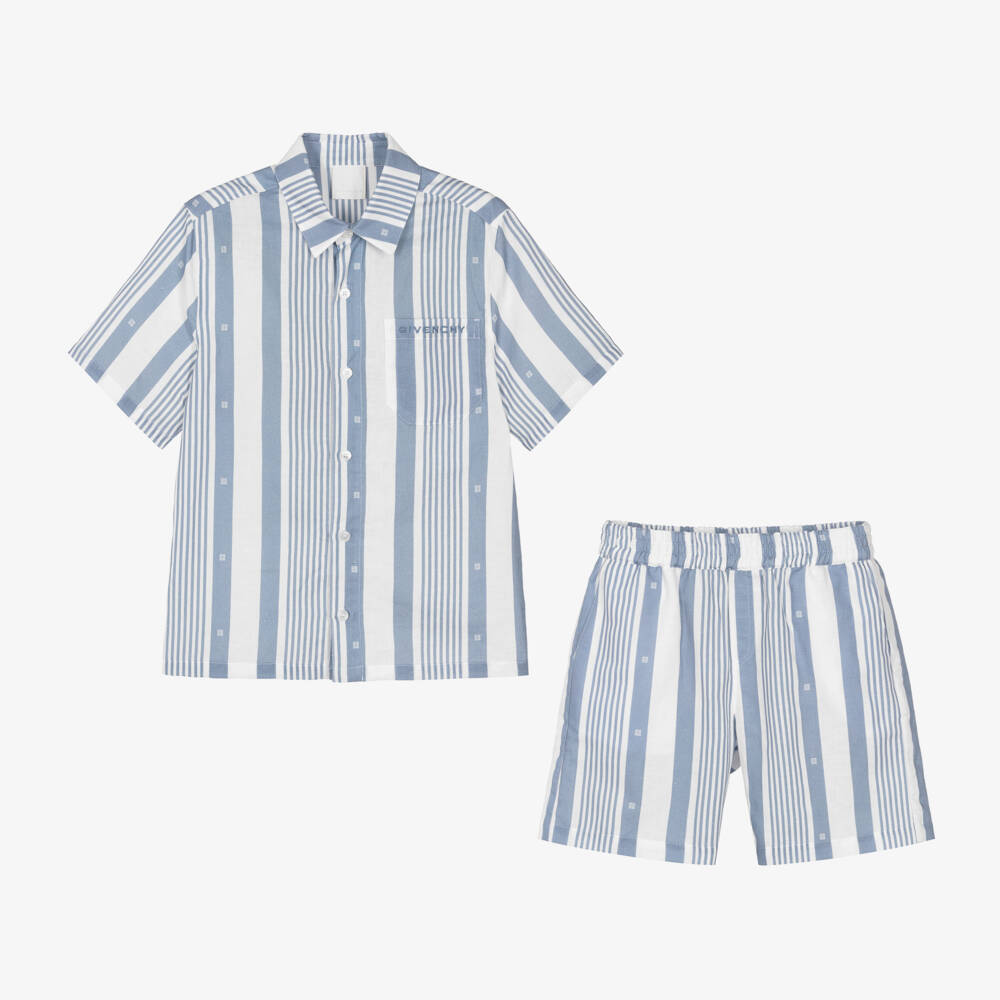 Givenchy-Boys Linen Striped Blue Ensemble | Childrensalon Outlet