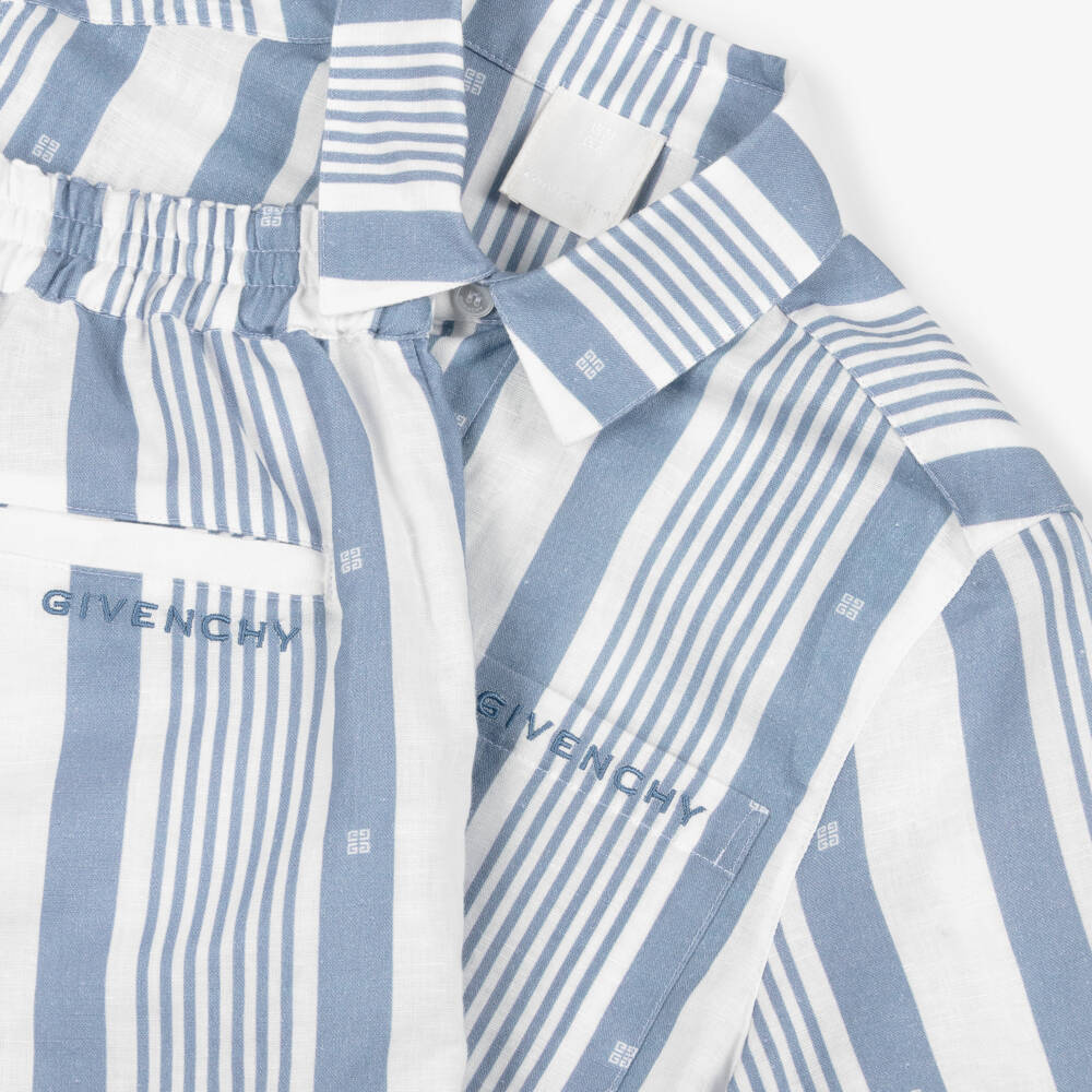 Givenchy-Boys Linen Striped Blue Ensemble | Childrensalon Outlet