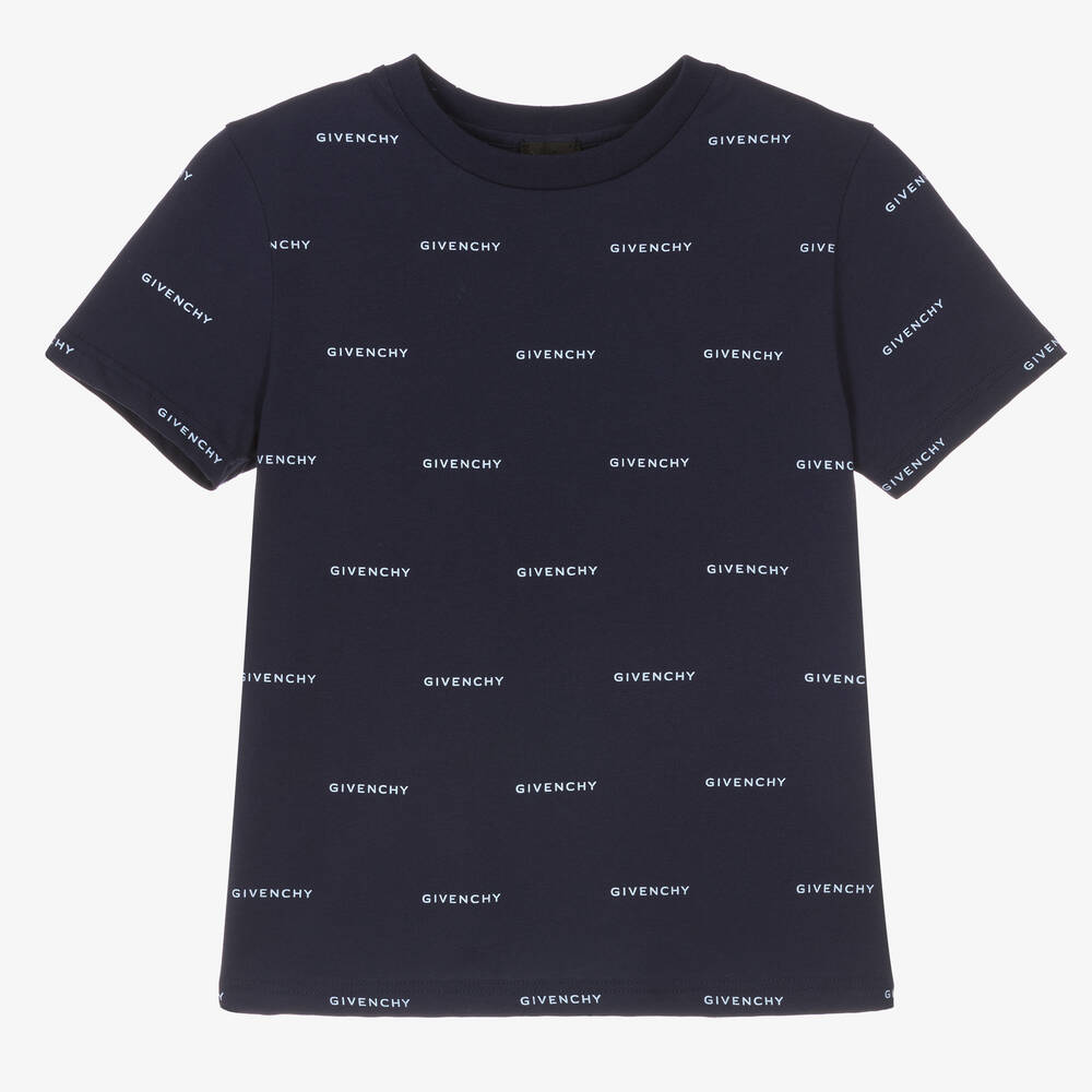 Givenchy-Boys Navy Blue Cotton 4G Logo T-Shirt | Childrensalon Outlet