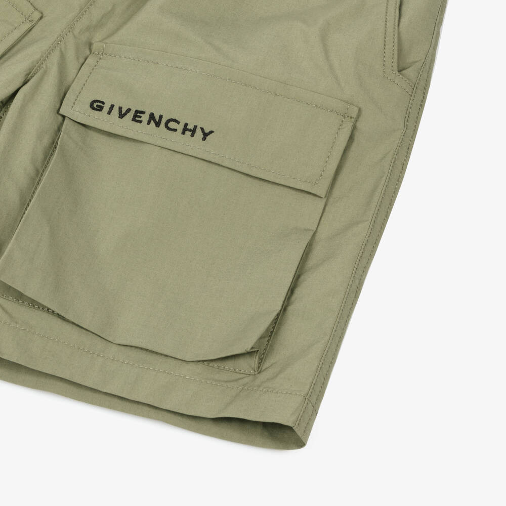 Givenchy-Boys Olive Poplin Cargo Shorts | Childrensalon Outlet