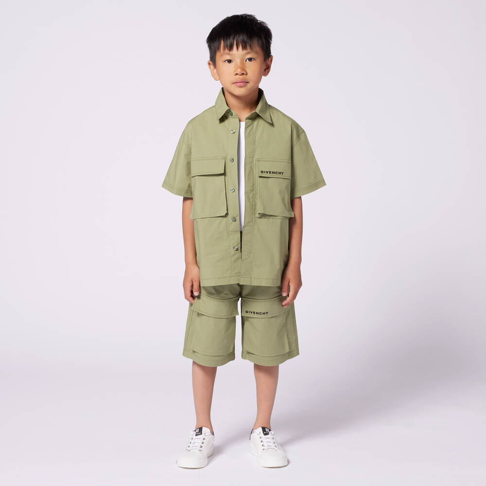 Givenchy-Boys Olive Poplin Cargo Shorts | Childrensalon Outlet