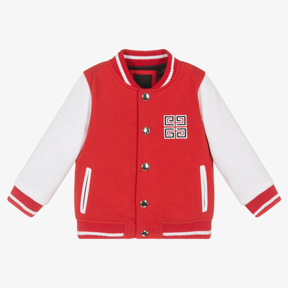Givenchy - Boys Red Cotton Logo Bomber Jacket | Childrensalon