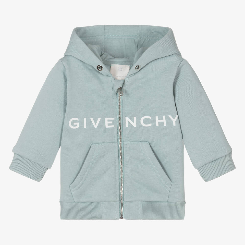 Givenchy - Sweat à capuche en coton zippé vert sauge garçon | Childrensalon