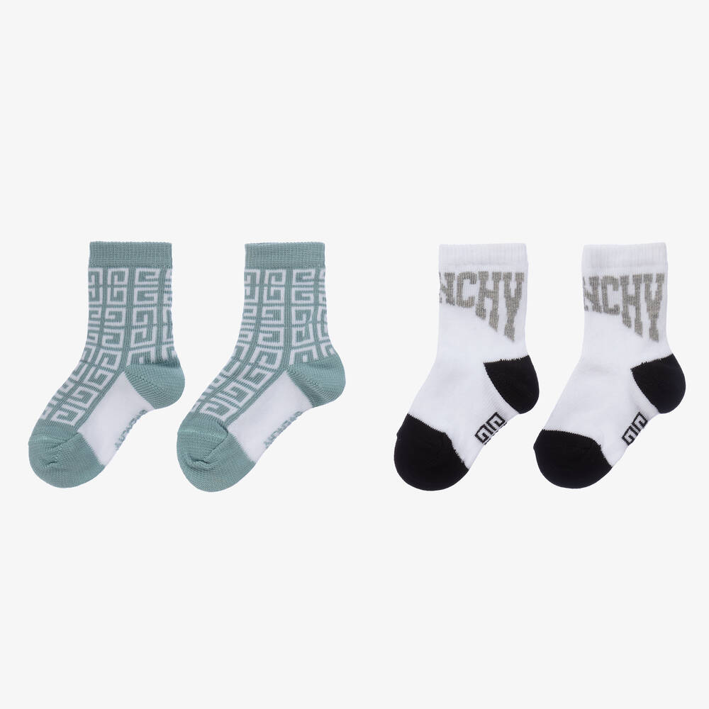 Givenchy-Boys Sage Green & White Socks (2 Pack) | Childrensalon Outlet
