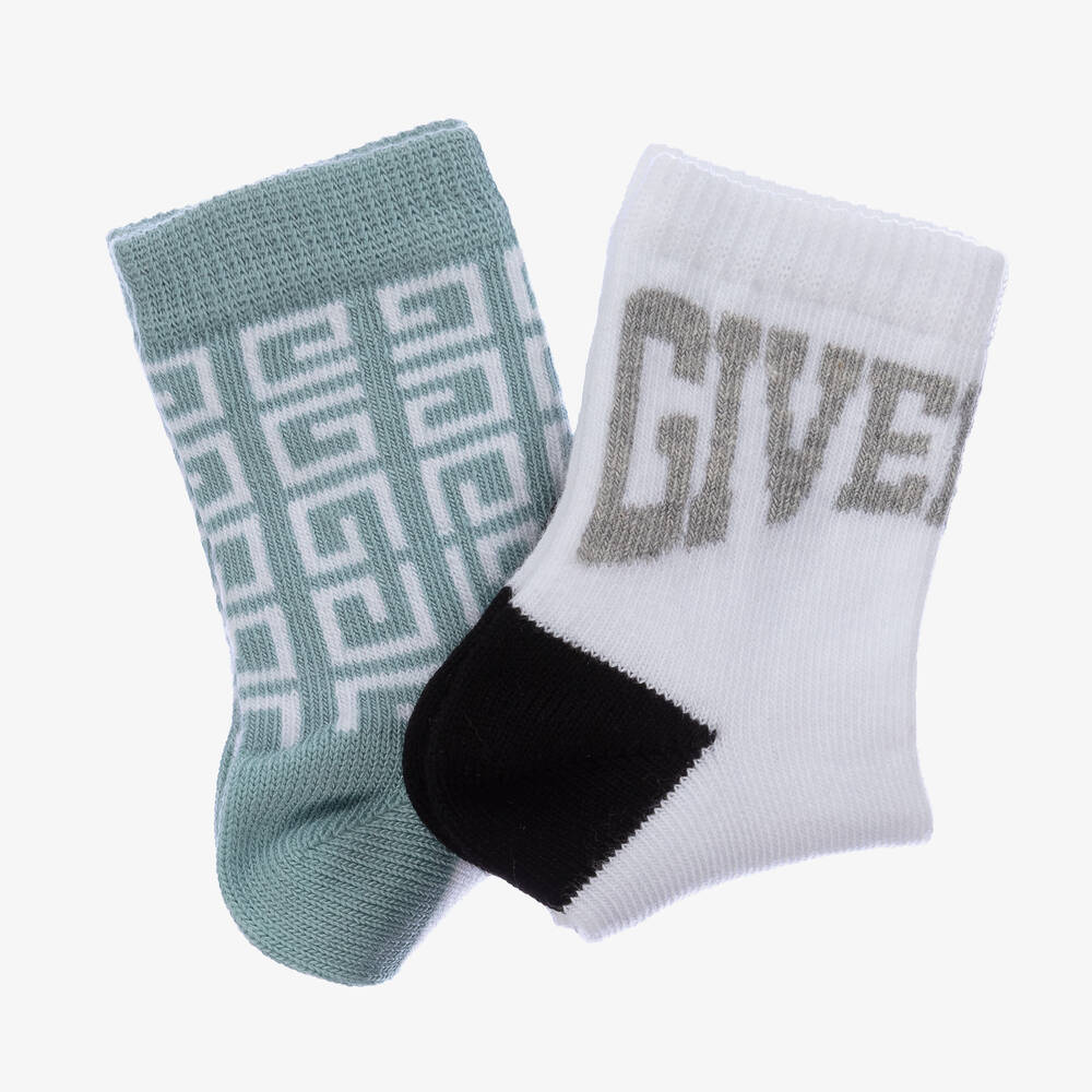 Givenchy-Boys Sage Green & White Socks (2 Pack) | Childrensalon Outlet