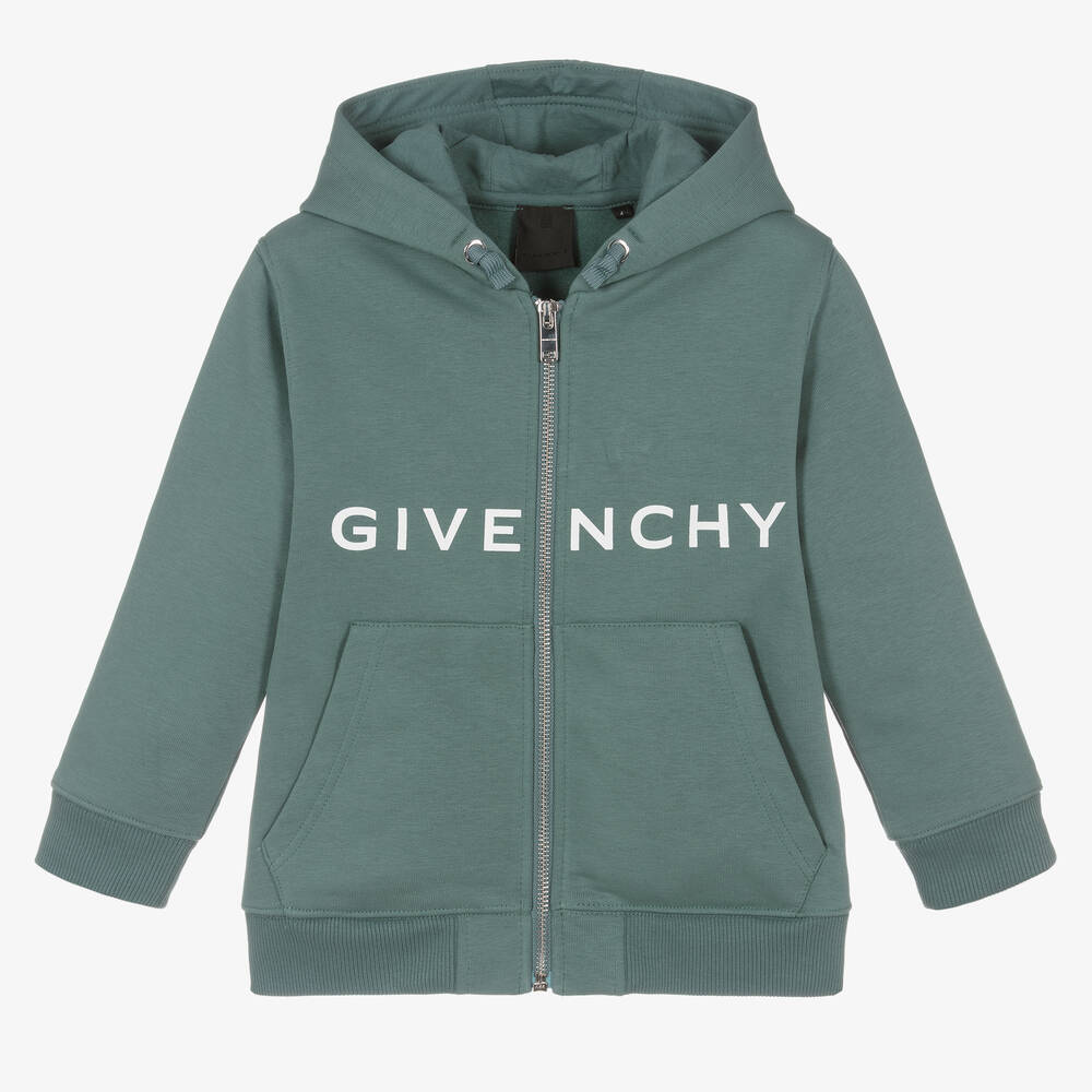 Givenchy - توب هودي بسحّاب قطن جيرسي لون أخضر للأولاد | Childrensalon