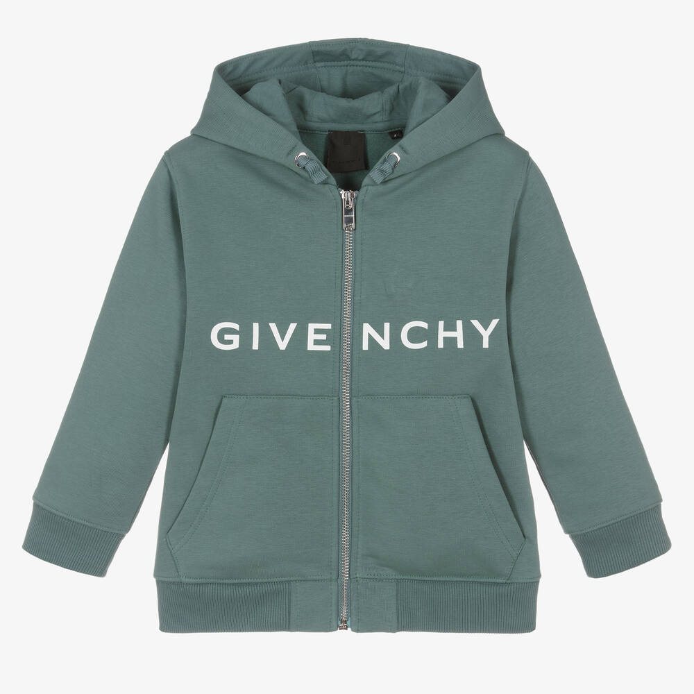 Givenchy - Boys Sea Green Cotton Zip-Up Top | Childrensalon