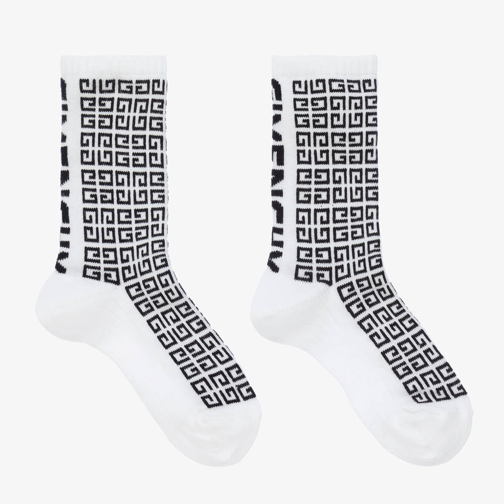 Givenchy - Boys White & Black 4G Logo Socks | Childrensalon