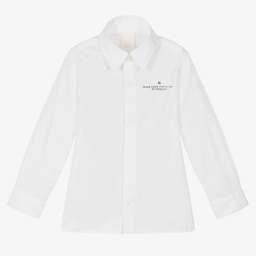 Givenchy - Boys White Cotton Embroidered Shirt | Childrensalon