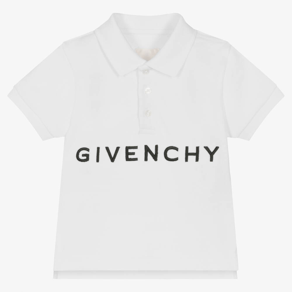 Givenchy - توب بولو أطفال ولادي قطن بيكيه لون أبيض | Childrensalon