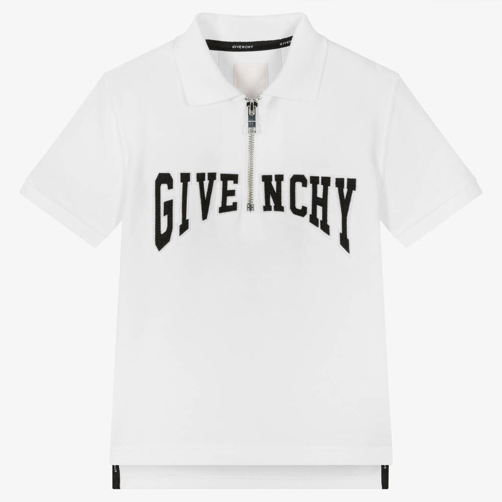 Givenchy - توب بولو قطن بيكيه لون أبيض للأولاد | Childrensalon