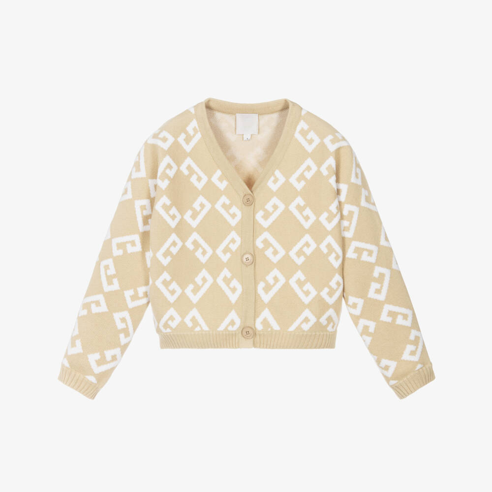 Givenchy-كارديغان بيج محبوك جاكار للبنات | Childrensalon Outlet