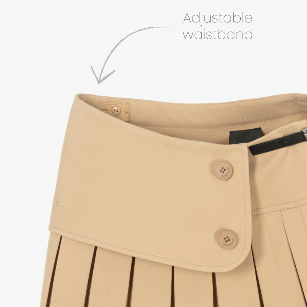 Givenchy-Girls Beige Pleated Twill Skirt | Childrensalon Outlet