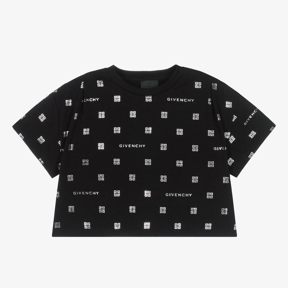 Givenchy - تيشيرت 4G قطن جيرسي لون أسود للبنات | Childrensalon
