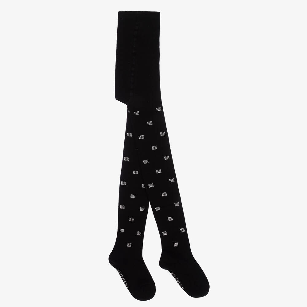 Givenchy-Girls Black Cotton 4G Tights | Childrensalon Outlet