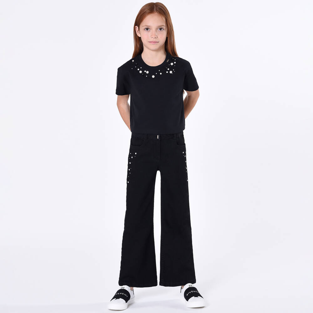Givenchy-Girls Black Denim Swarovski Jeans | Childrensalon Outlet