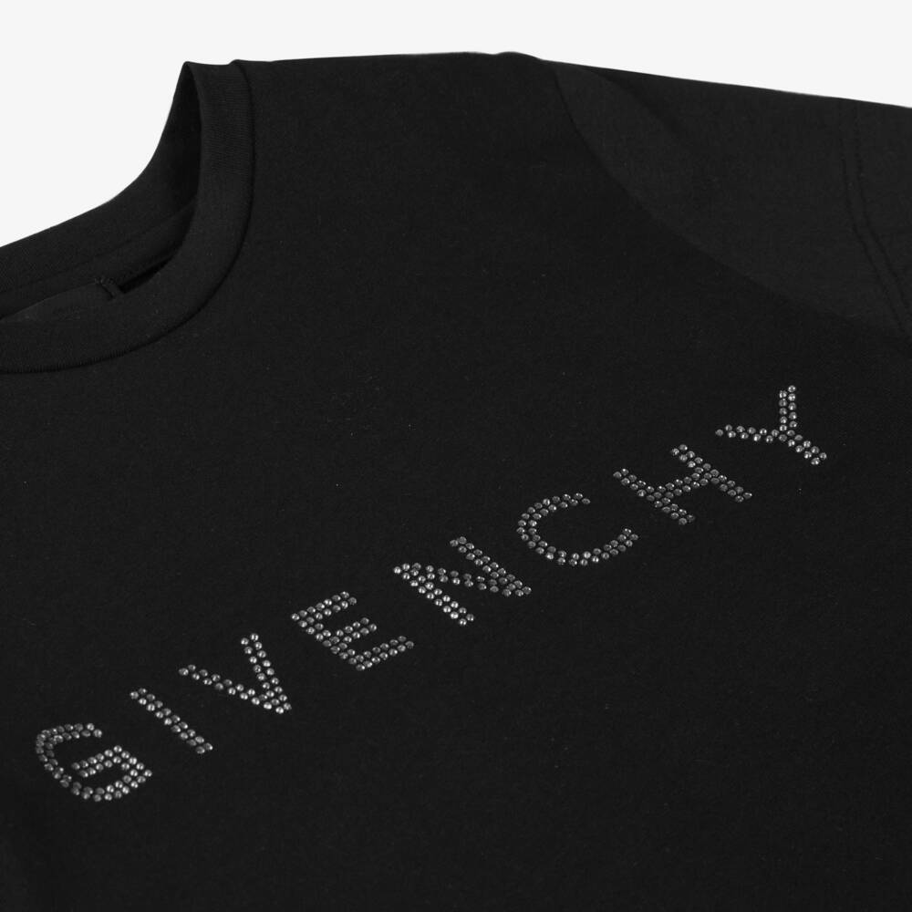 Givenchy-Girls Black Diamanté Tee | Childrensalon Outlet