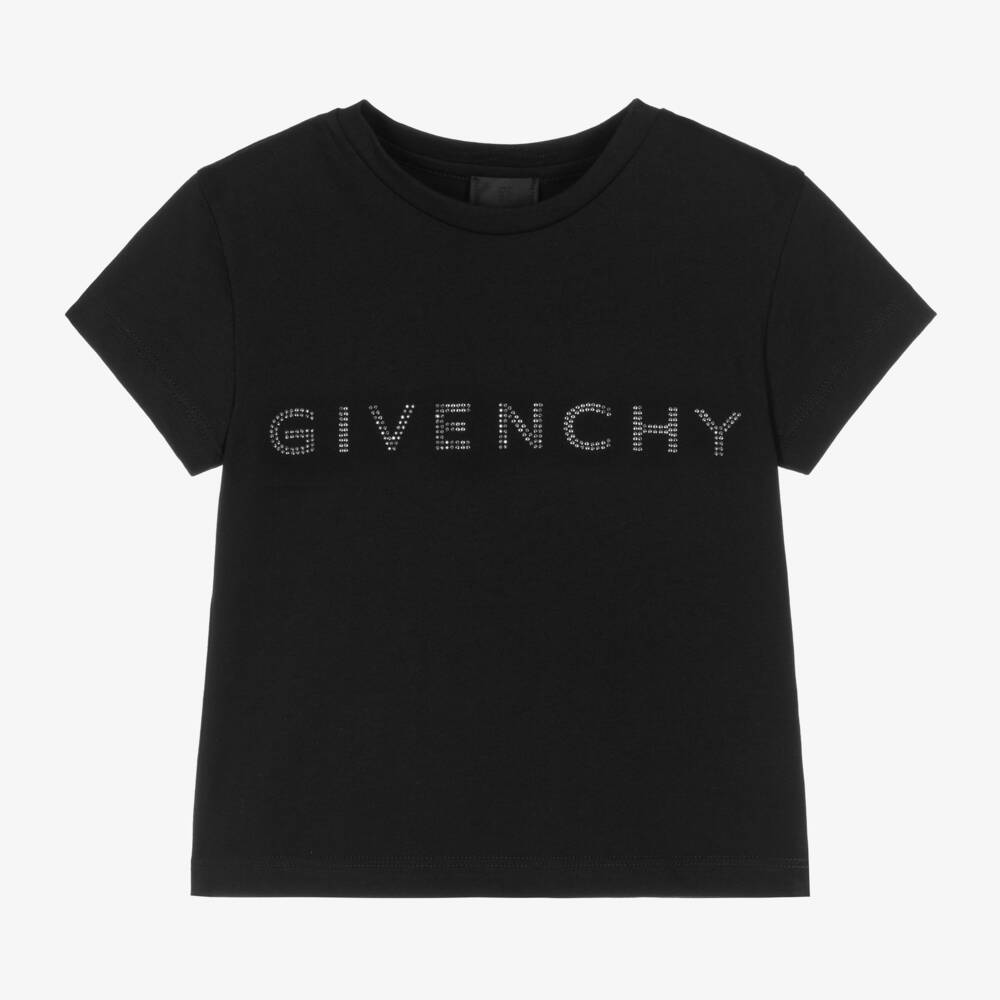 Givenchy-Girls Black Diamanté Tee | Childrensalon Outlet
