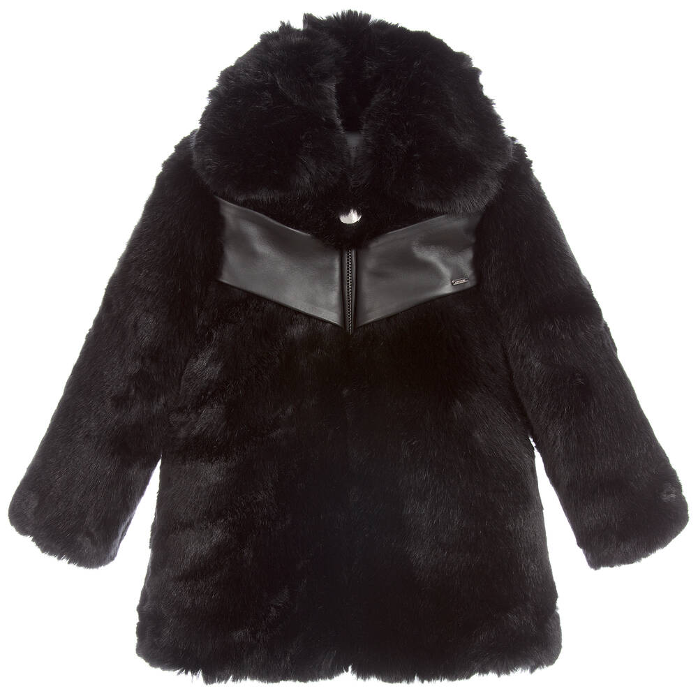 Givenchy - Girls Black Faux Fur Coat | Childrensalon