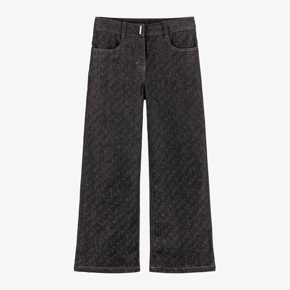 Givenchy-Girls Black Logo Wide Leg Trousers | Childrensalon Outlet