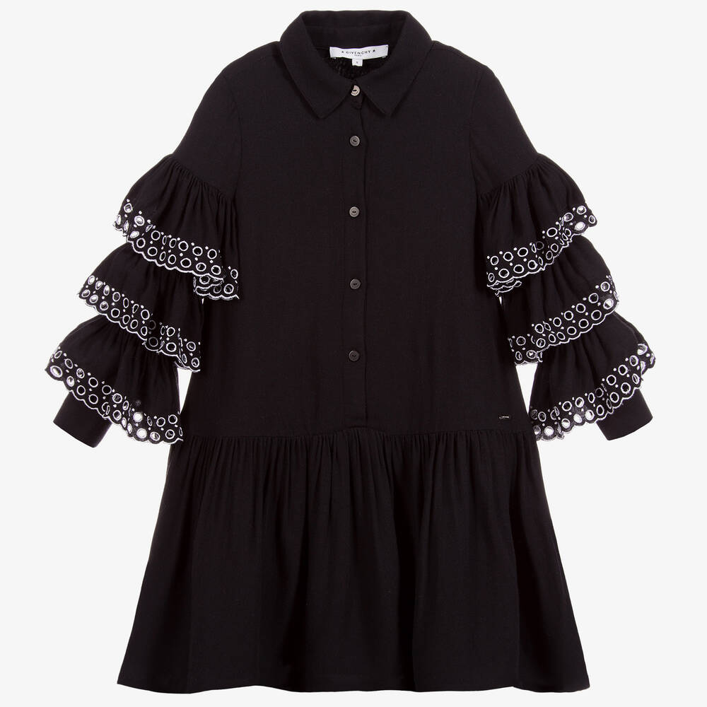 Givenchy - فستان لون أسود مزين بكشكش  | Childrensalon