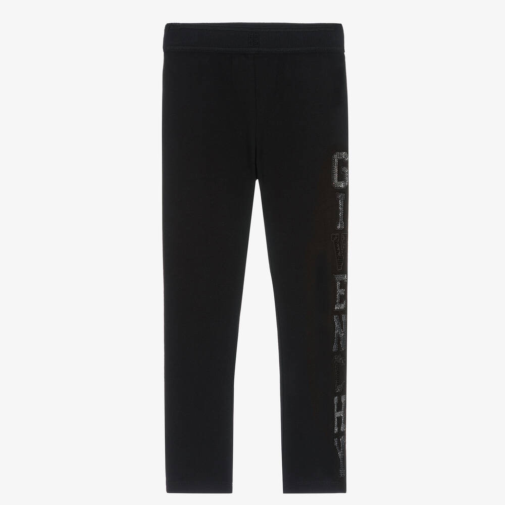 Givenchy - Girls Black Sequin Cotton Leggings | Childrensalon