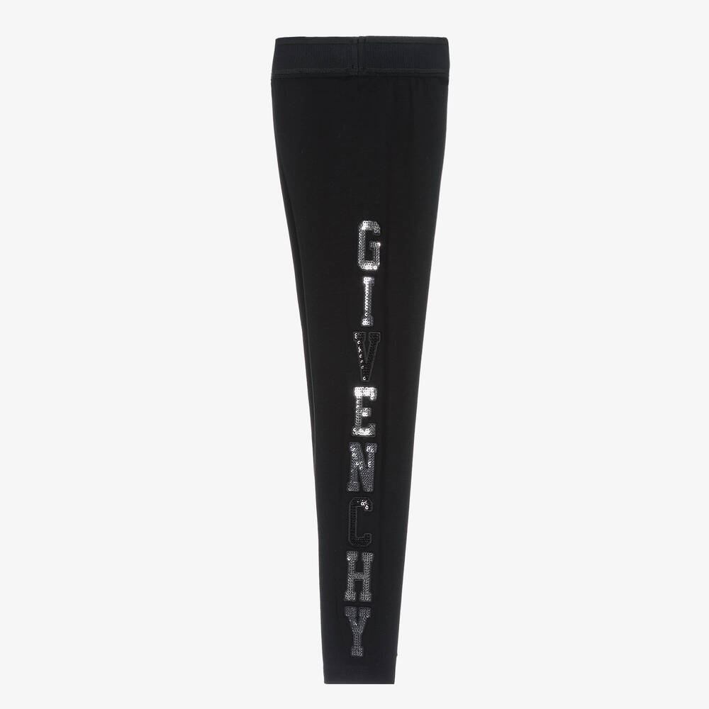Givenchy-Girls Black Sequin Cotton Leggings | Childrensalon Outlet