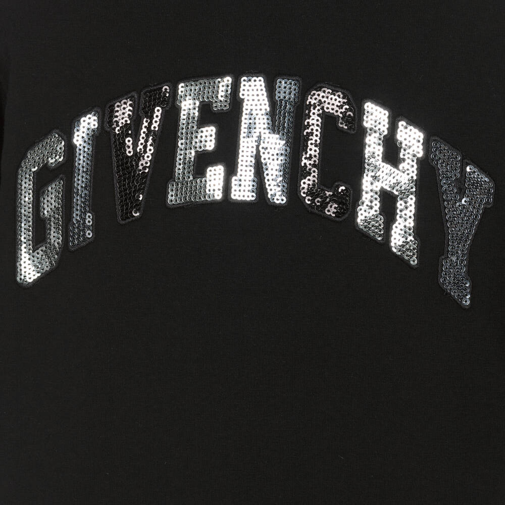 GIVENCHY Girls Black Sequin Cotton Top