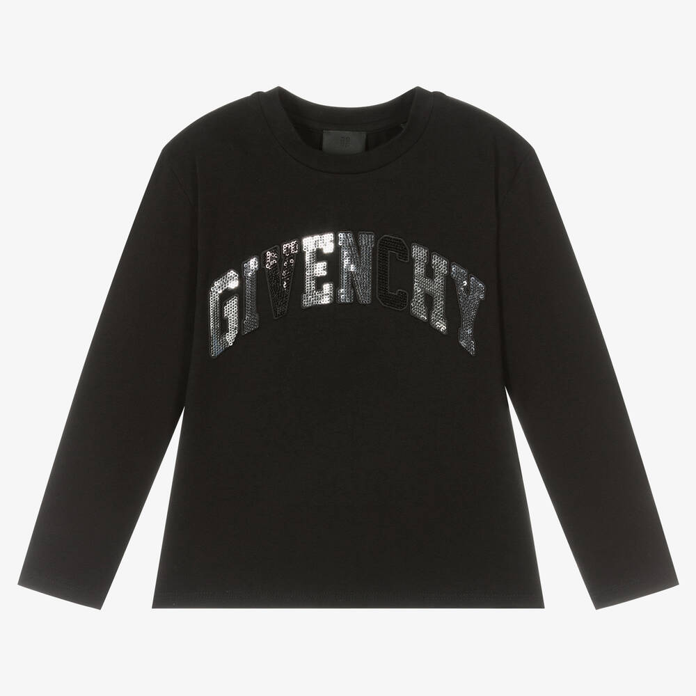 Givenchy - Girls Black Sequin Cotton Top | Childrensalon