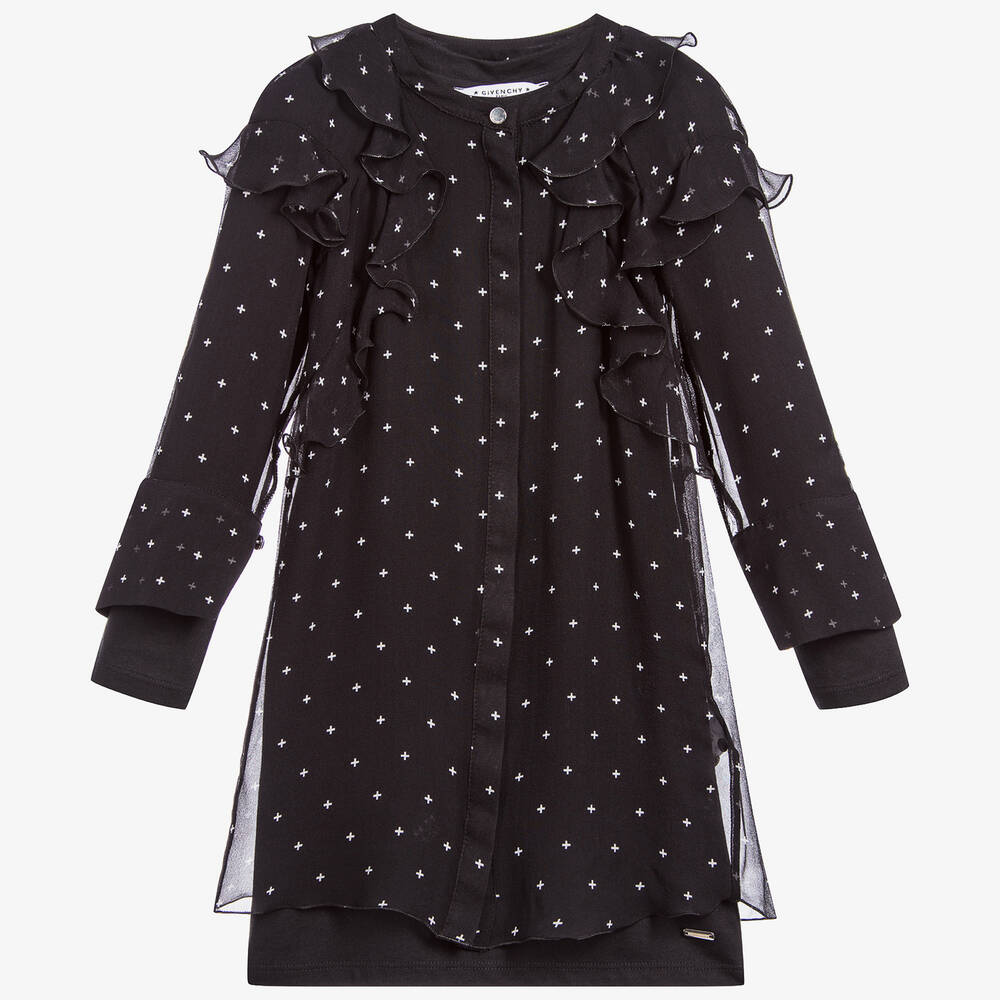 Givenchy - فستان قطن جيرسي و حرير فوال لون أسود و أبيض | Childrensalon
