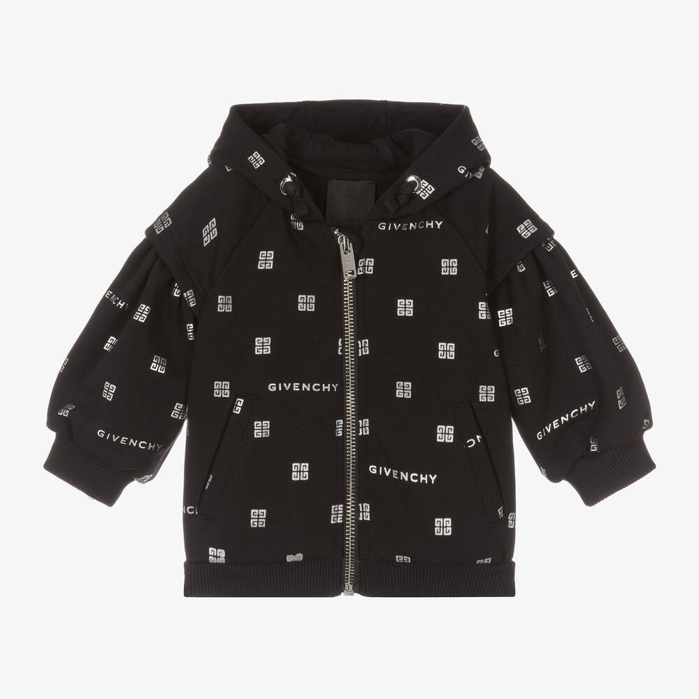 Givenchy - Sweat à capuche noir argenté zippé | Childrensalon