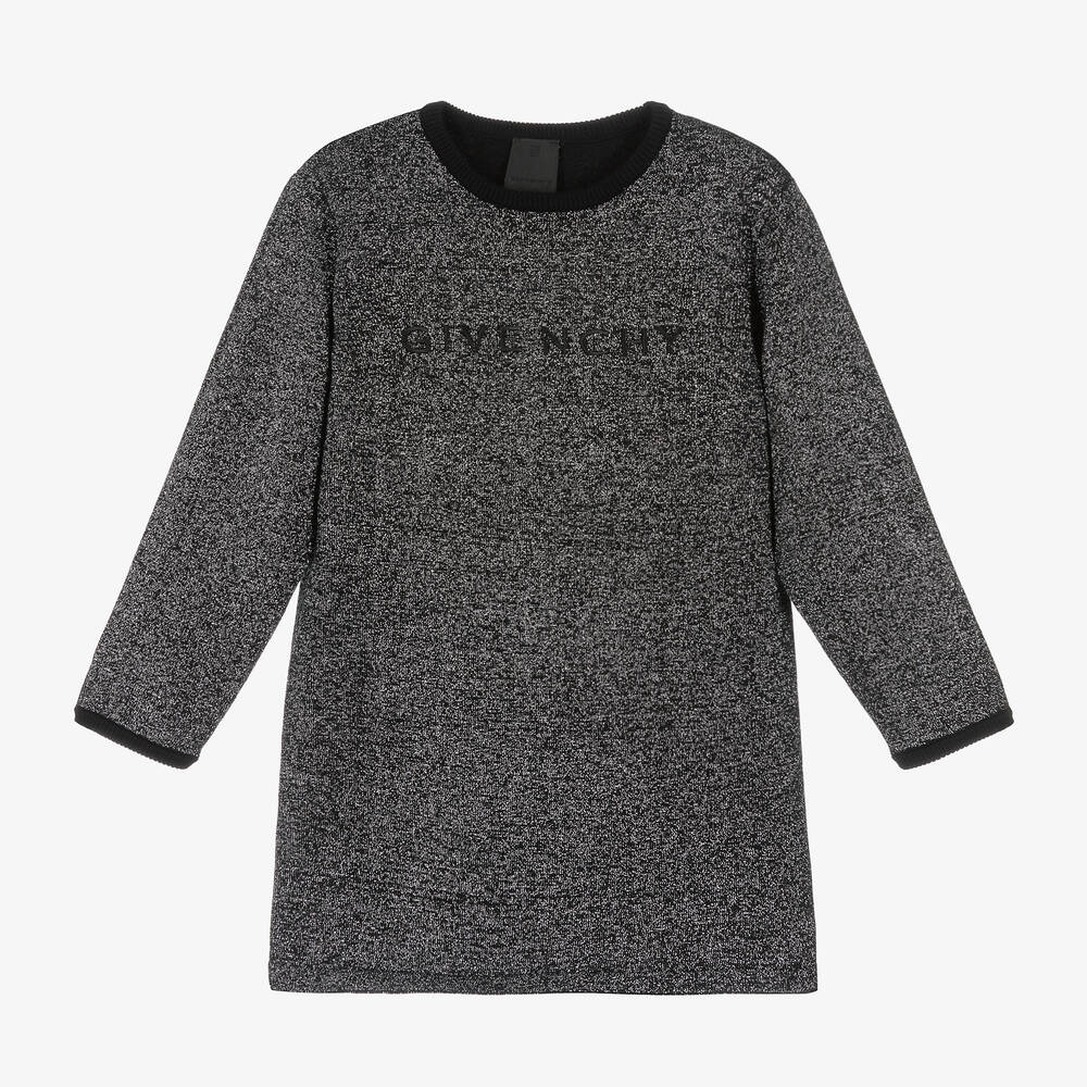 Givenchy - فستان مزيج قطن محبوك لون أسود وفضّي | Childrensalon