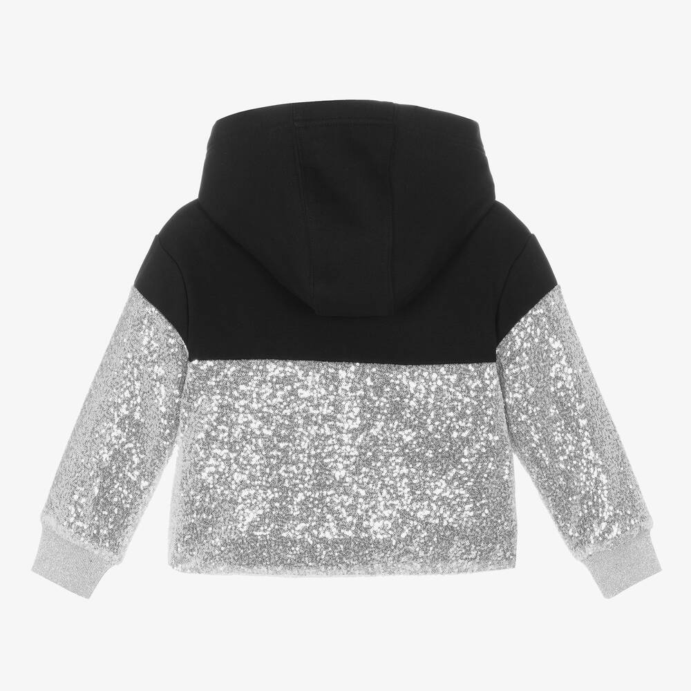 Givenchy Girls Black Silver Sequin Logo Hoodie