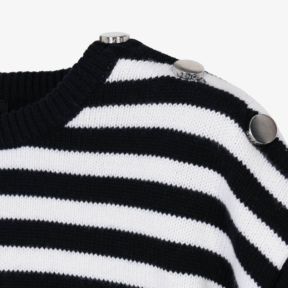 Givenchy-Girls Black Striped Knit Sweater | Childrensalon Outlet