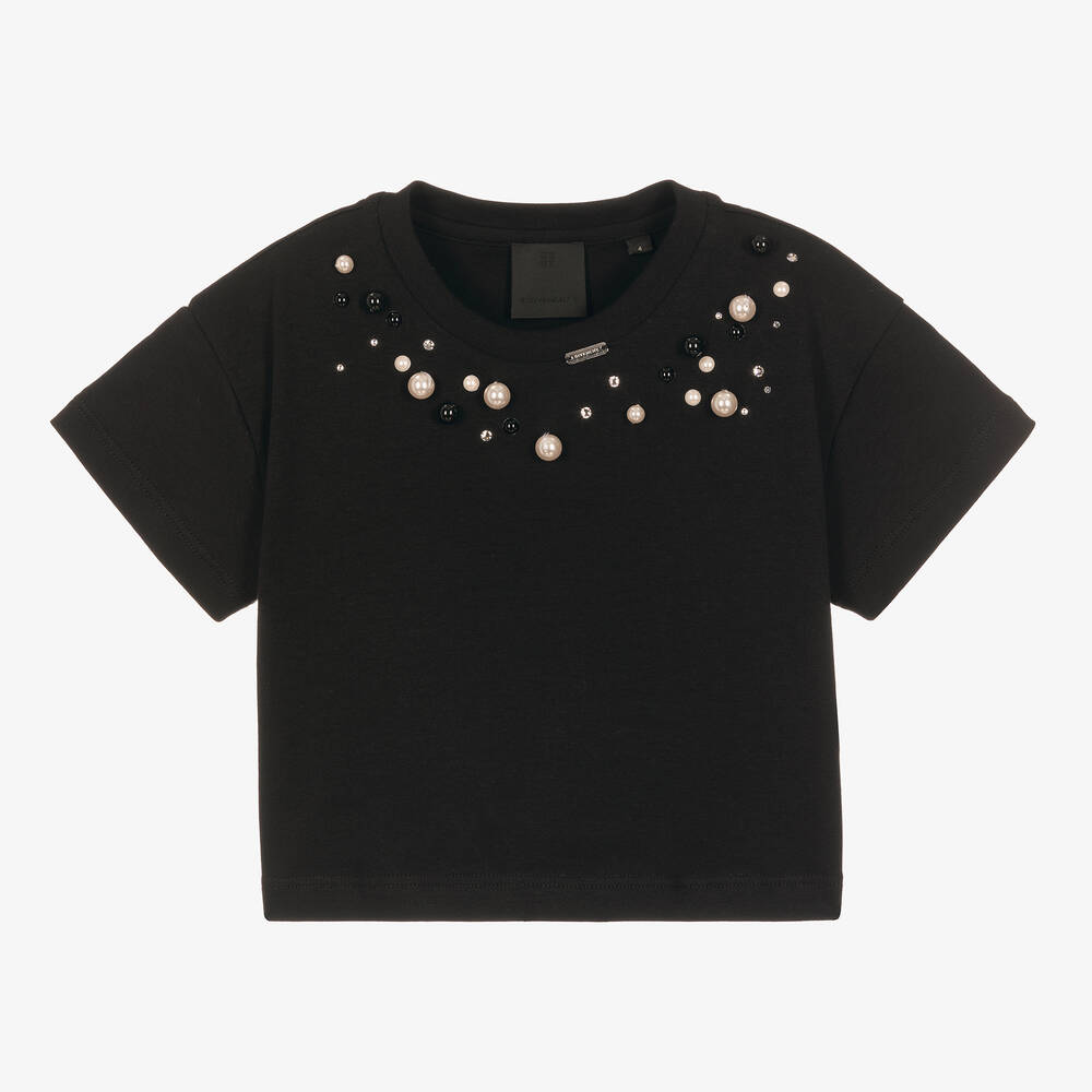 Givenchy - تيشيرت قطن جيرسي لون أسود للبنات | Childrensalon