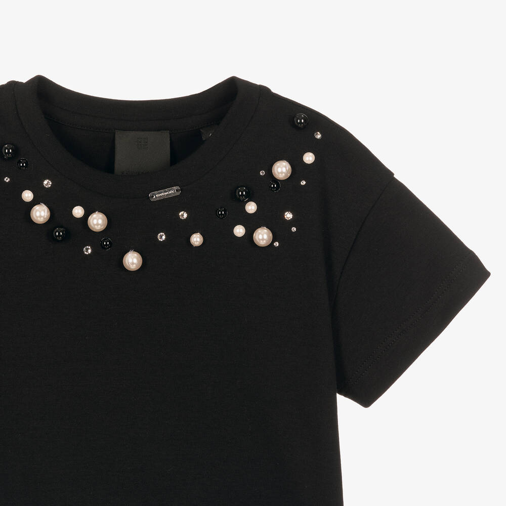 Givenchy-Girls Black Swarovski Crystal T-Shirt | Childrensalon Outlet