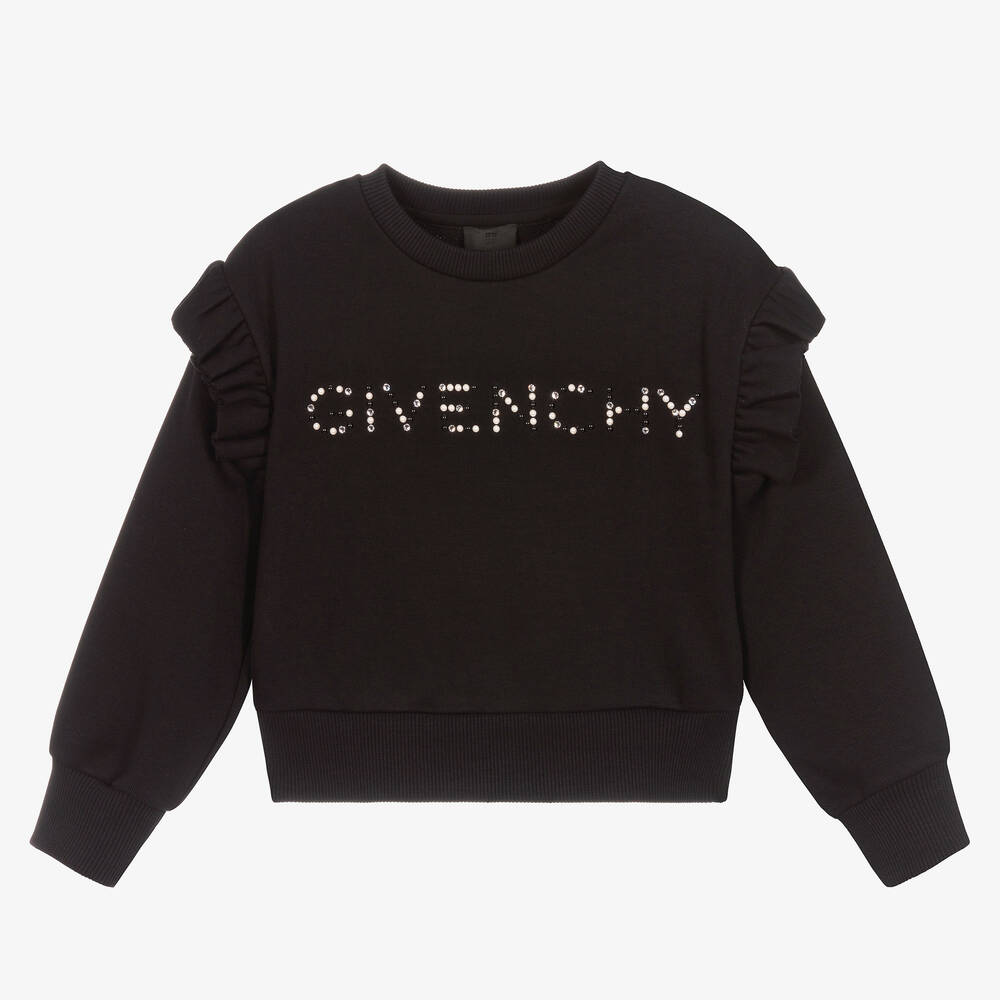 Givenchy - سويتشيرت قطن جيرسي لون أسود للبنات | Childrensalon