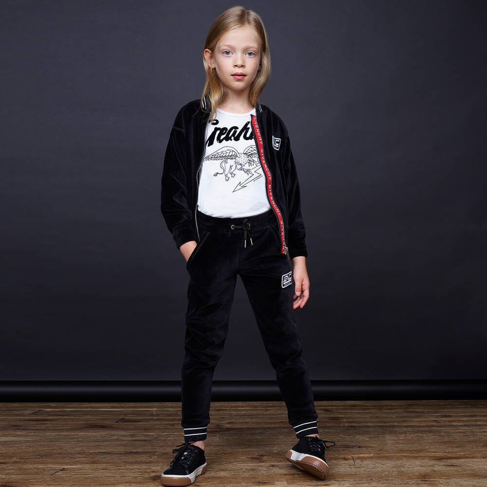 Givenchy-Girls Black Velour Joggers | Childrensalon Outlet