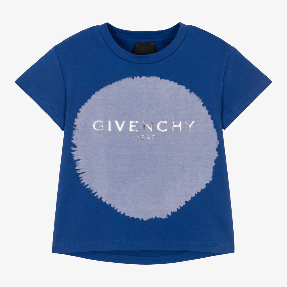 Givenchy - Girls Blue Cotton Logo T-Shirt | Childrensalon