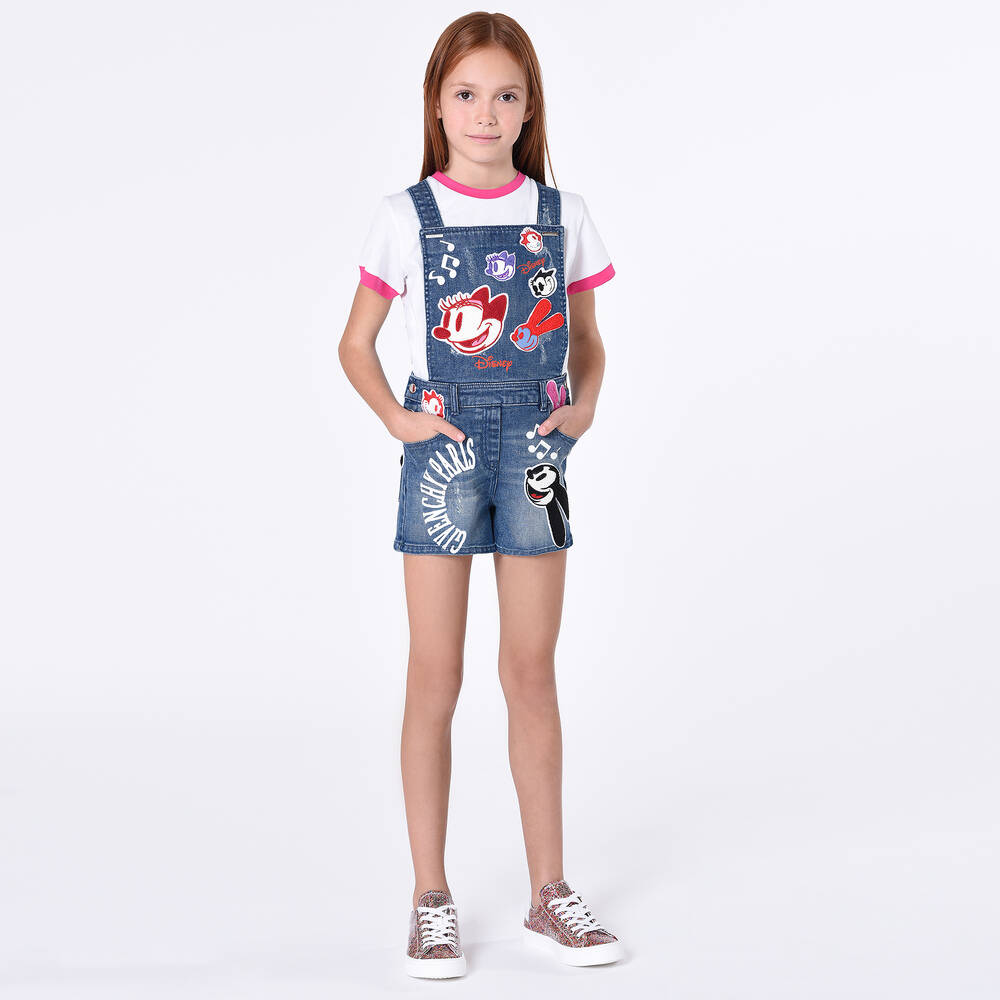 Givenchy - Girls Blue Denim Disney Dungaree Shorts