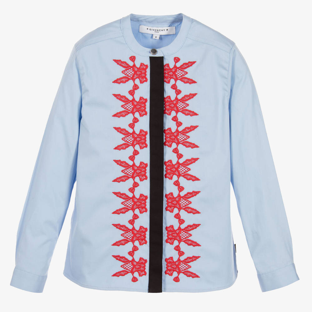 Givenchy - Girls Blue & Red Lace Shirt  | Childrensalon