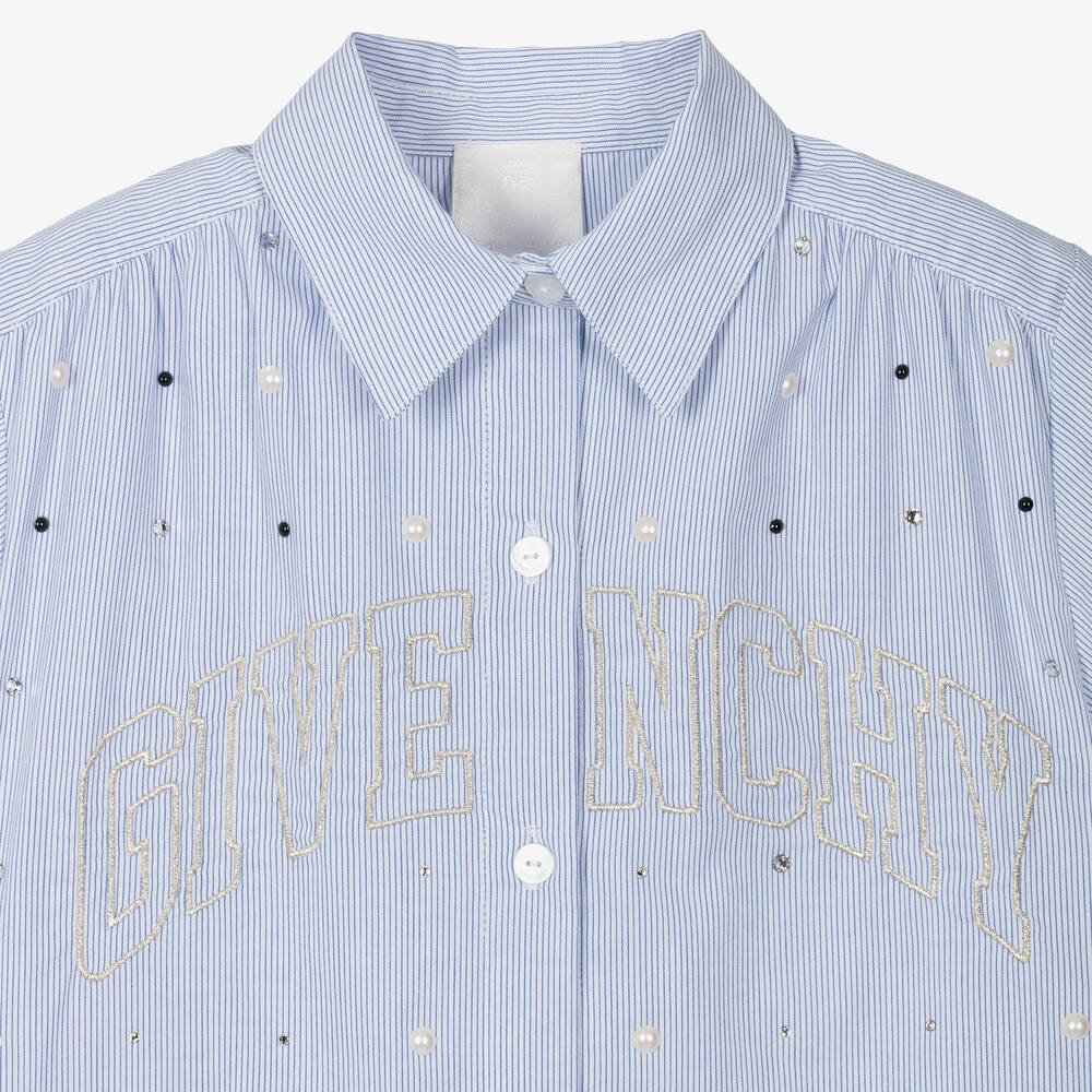 Givenchy-فستان قطن بوبلين مقلم لون أزرق وأبيض | Childrensalon Outlet