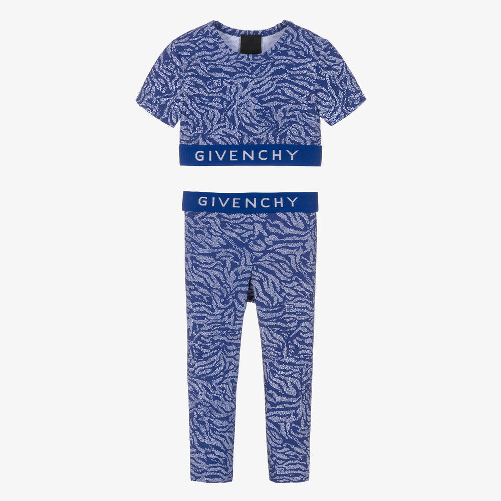 Givenchy-Girls Blue Zebra Leggings Set | Childrensalon Outlet