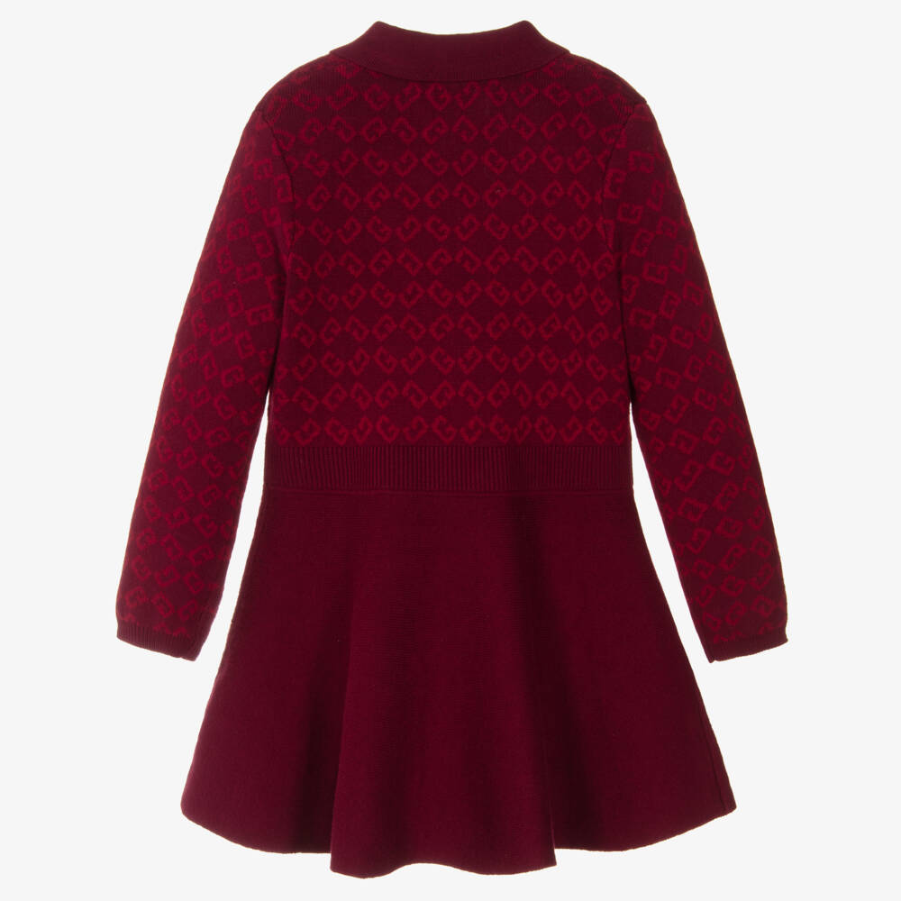 Givenchy-Girls Burgundy Red Cotton Knit Dress with Monogram 72 Logo | Childrensalon Outlet