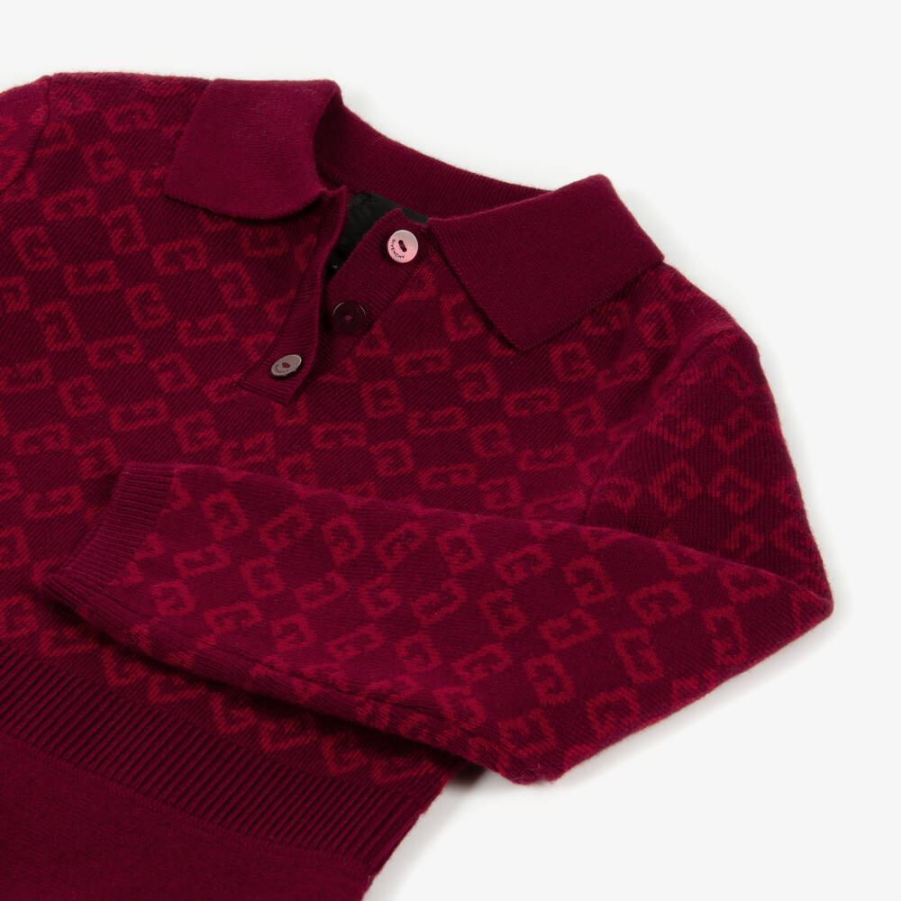 Givenchy-Girls Burgundy Red Cotton Knit Dress with Monogram 72 Logo | Childrensalon Outlet