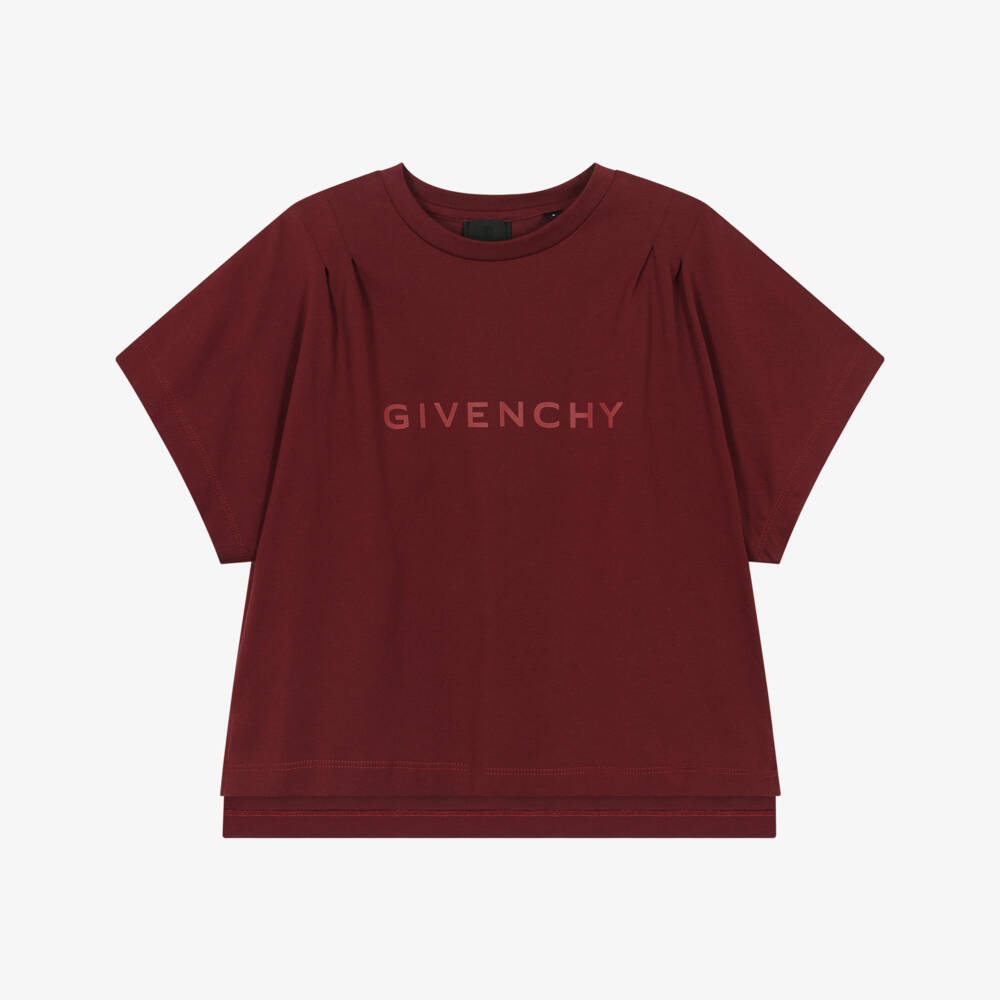 Givenchy-Girls Burgundy Red Cotton T-Shirt | Childrensalon Outlet