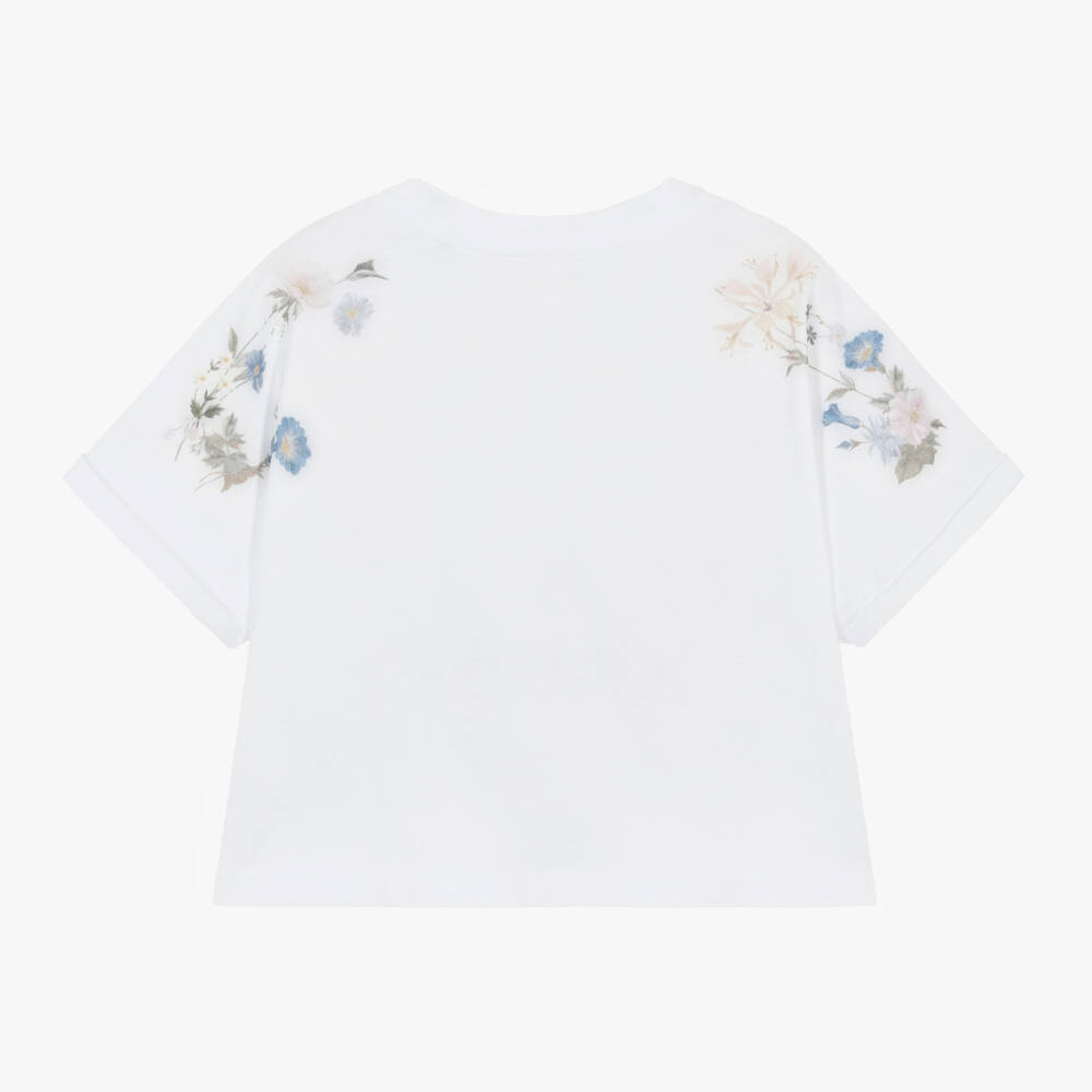Givenchy-Girls Floral Cotton White Tee | Childrensalon Outlet