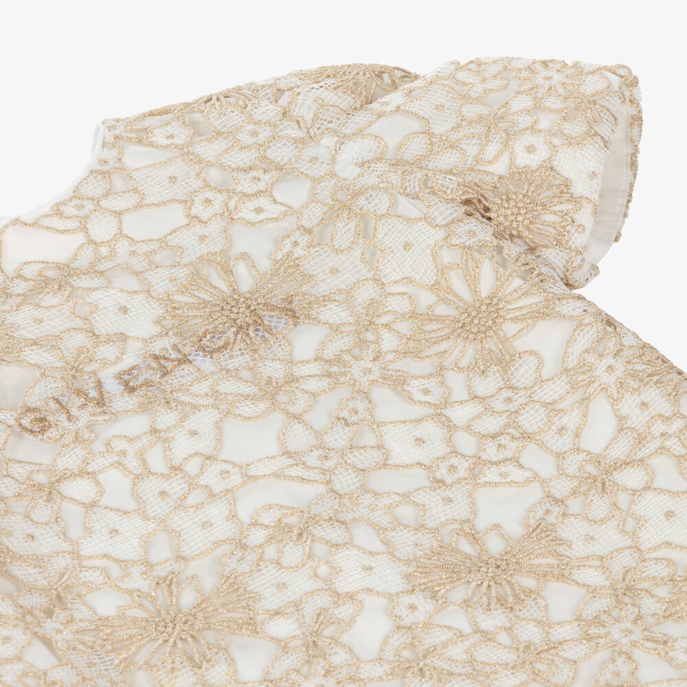 Givenchy-Girls Floral Gold Lace Dress | Childrensalon Outlet