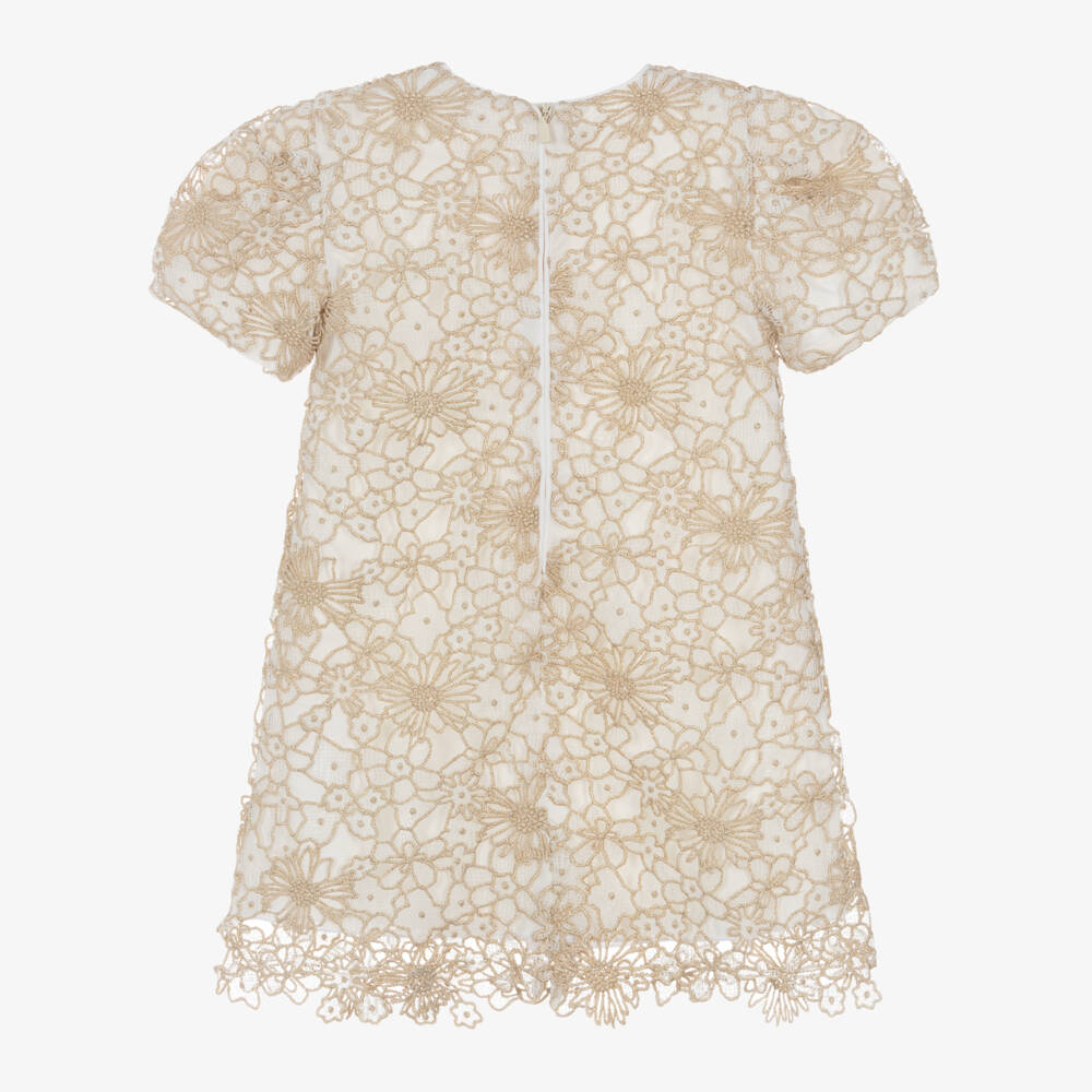Givenchy-Girls Floral Gold Lace Dress | Childrensalon Outlet