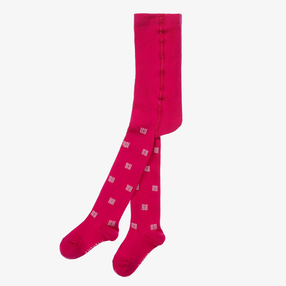 Givenchy-Girls Fuchsia Pink Cotton 4G Tights | Childrensalon Outlet